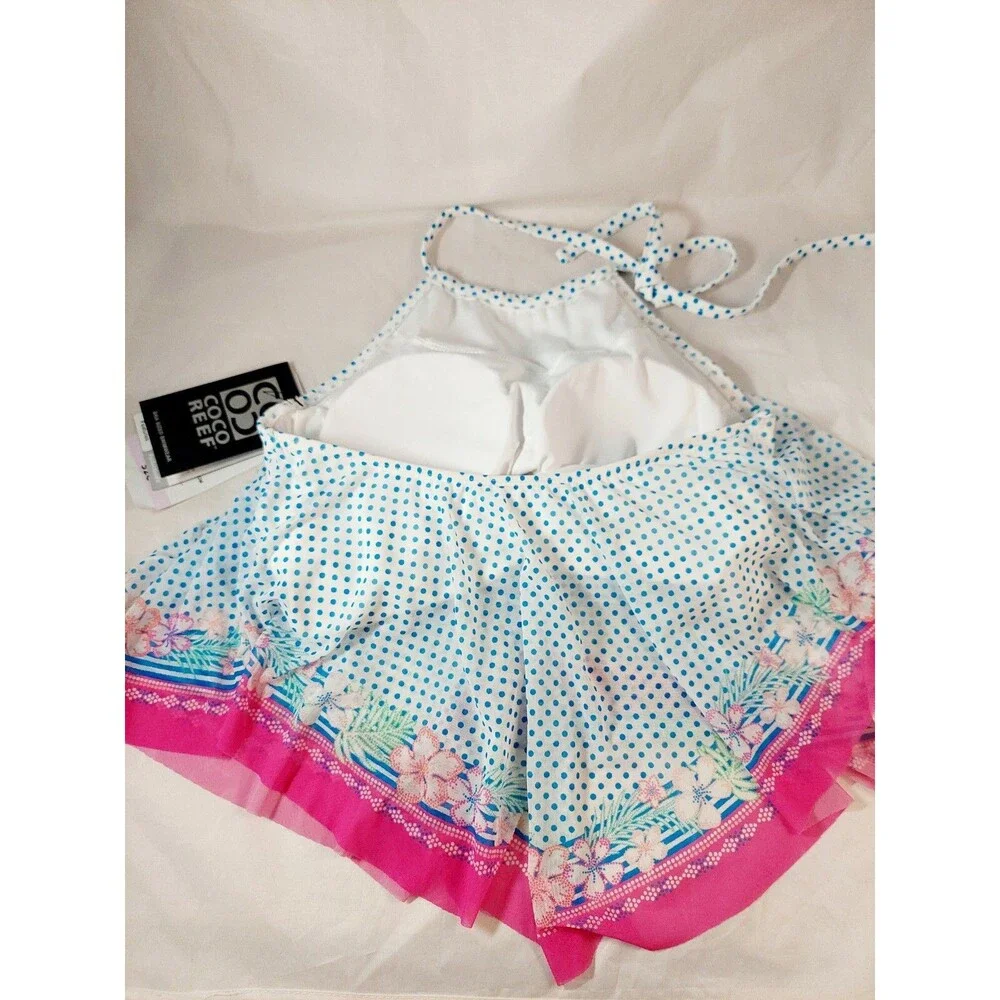 Coco Reef Swim Tankini Top White Multicolor Aura Mesh Ruffle Polka Dots 32C - Picture 4 of 7